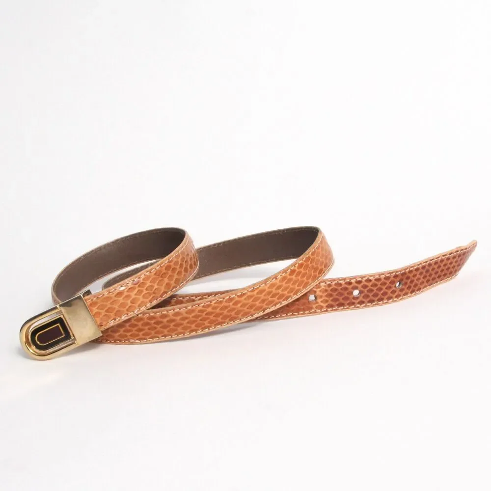 Genuine Snakeskin Exotic Belt Womens Size M/L Skinny Brown Gold Buckle Unbranded